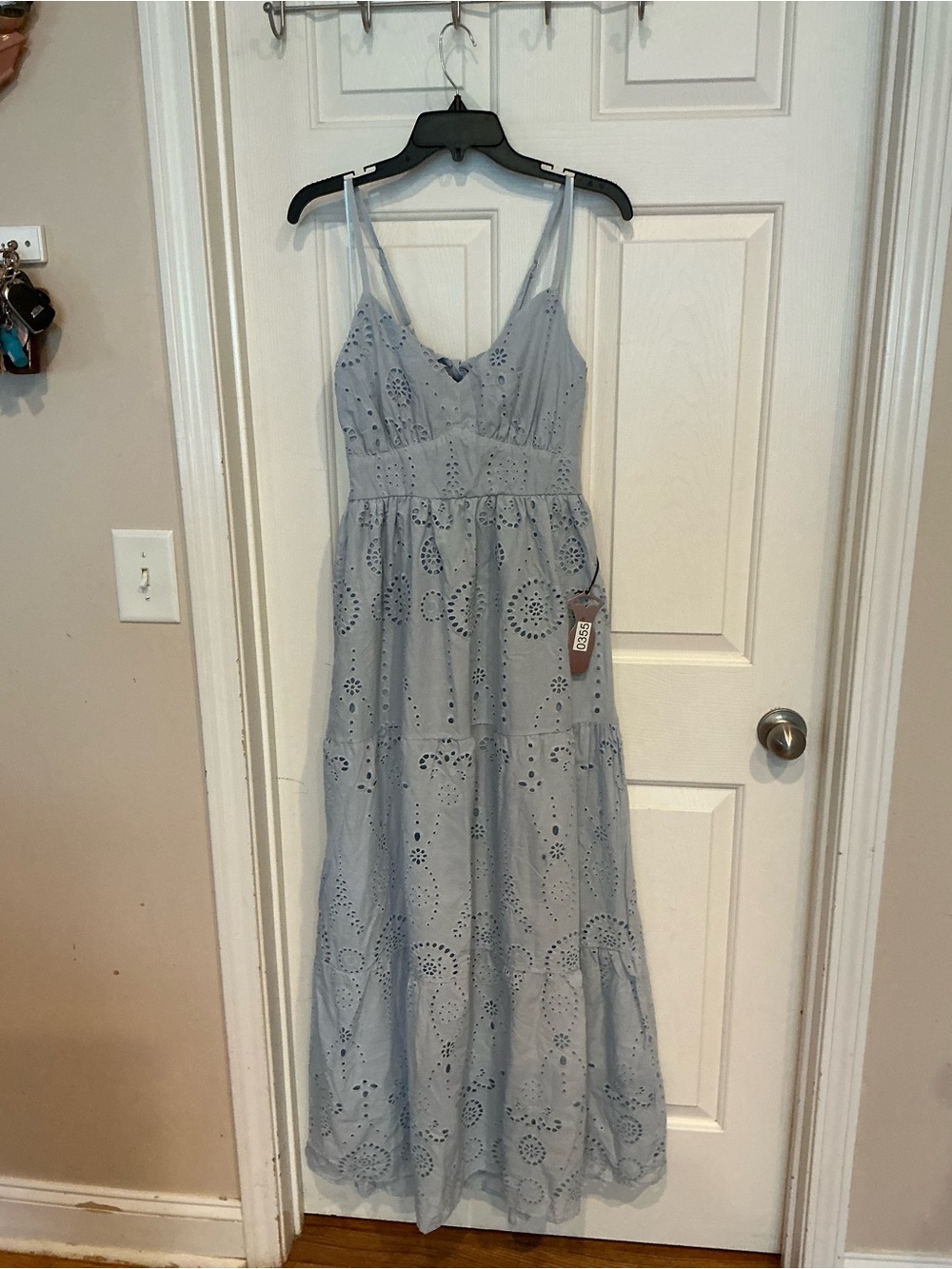 Haute Monde Light Blue Eyelet Maxi Dress